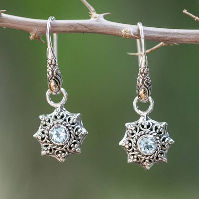 Primary image for Sun-Inspired Gold-Accented Blue Topaz Silver Dangle Earrings Wise Sunshine Spirit