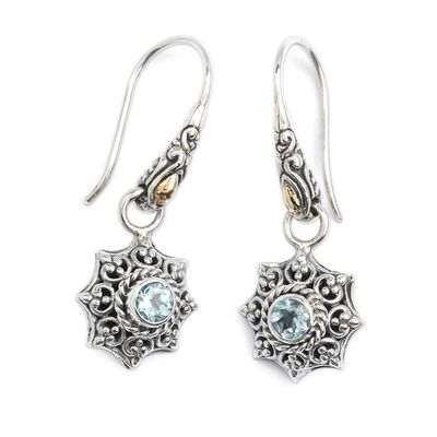 Alternate image for Sun-Inspired Gold-Accented Blue Topaz Silver Dangle Earrings Wise Sunshine Spirit
