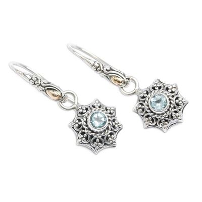 Alternate image for Sun-Inspired Gold-Accented Blue Topaz Silver Dangle Earrings Wise Sunshine Spirit
