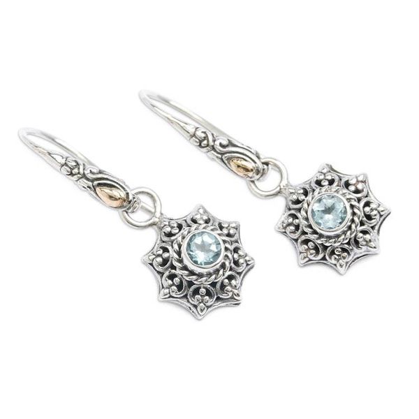 Alternate image for Sun-Inspired Gold-Accented Blue Topaz Silver Dangle Earrings Wise Sunshine Spirit