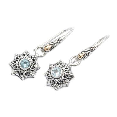 Alternate image for Sun-Inspired Gold-Accented Blue Topaz Silver Dangle Earrings Wise Sunshine Spirit