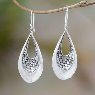 Alternate image for Sterling Silver Teardrop Bedeg Weave Dangle Earrings Woven Allure