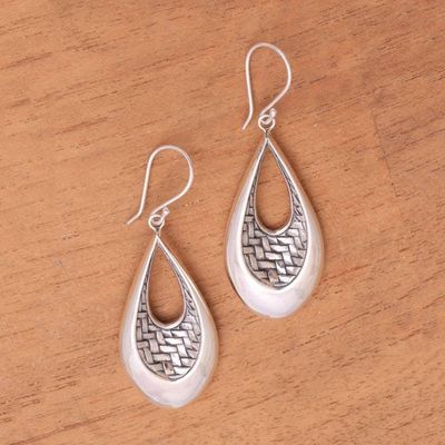 Alternate image for Sterling Silver Teardrop Bedeg Weave Dangle Earrings Woven Allure