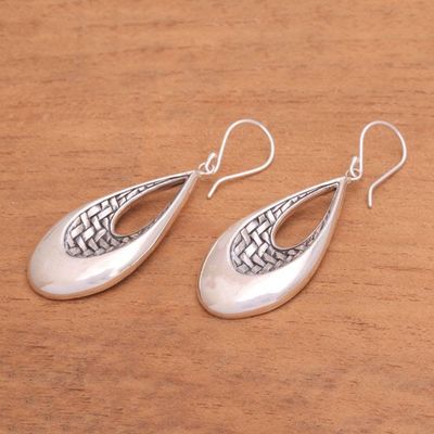 Alternate image for Sterling Silver Teardrop Bedeg Weave Dangle Earrings Woven Allure
