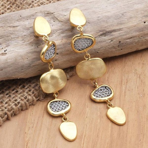 Alternate image for Hand Crafted Gold-Plated Brass Dangle Earrings Golden Eye