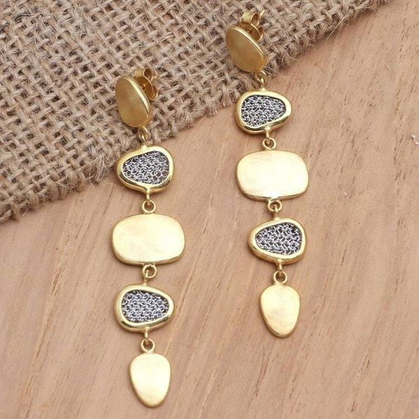 Alternate image for Hand Crafted Gold-Plated Brass Dangle Earrings Golden Eye