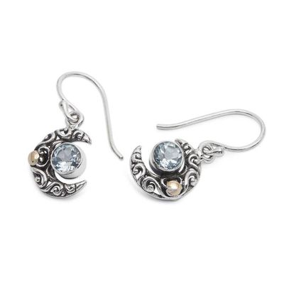 Alternate image for 1-Carat Faceted Blue Topaz Dangle Earrings with Gold Accents A Night of Blue