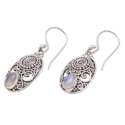 Alternate image for Handcrafted Rainbow Moonstone Dangle Earrings from Bali Shield of the Gods
