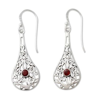 Alternate image for Sterling Silver Openwork Earrings with Garnets Scarlet Flames