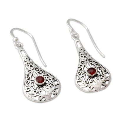 Alternate image for Sterling Silver Openwork Earrings with Garnets Scarlet Flames