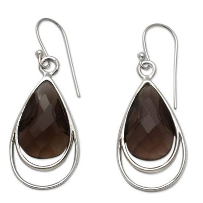 Alternate image for Faceted Smoky Quartz Earrings Handmade in India Delhi Glam