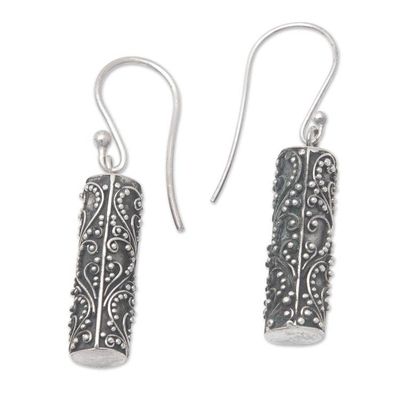 Alternate image for Traditional Cylindrical Sterling Silver Dangle Earrings Balinese Pillars