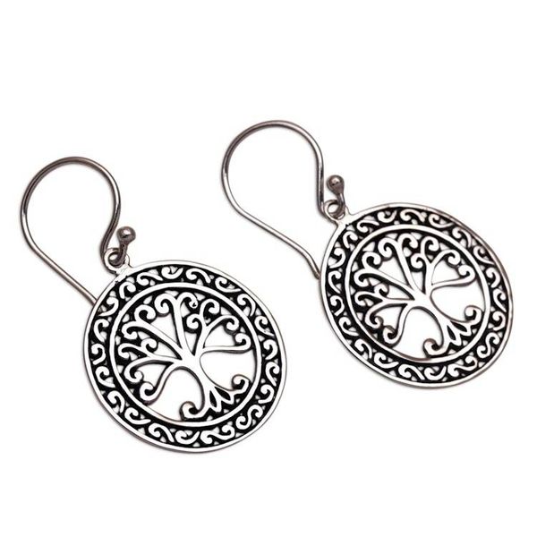 Alternate image for Handmade in Bali 925 Sterling Silver Tree Dangle Earrings Flourishing Forest