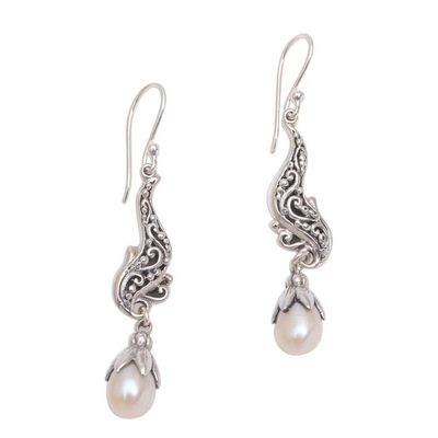 Alternate image for Cultured Pearl and Sterling Silver Scrolls Dangle Earrings Elegant Tendrils