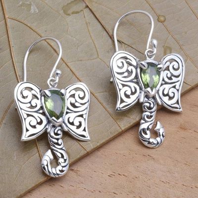 Primary image for Artisan Crafted Balinese Silver Elephant Peridot Earrings Elephant Fancy
