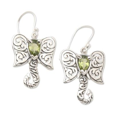 Alternate image for Artisan Crafted Balinese Silver Elephant Peridot Earrings Elephant Fancy