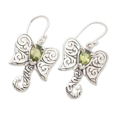 Alternate image for Artisan Crafted Balinese Silver Elephant Peridot Earrings Elephant Fancy