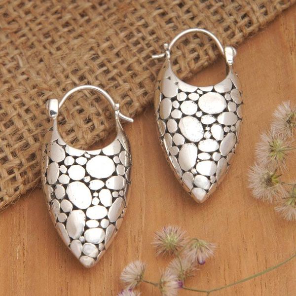 Alternate image for Modern Bubble-Patterned Sterling Silver Hoop Earrings Bubble Duchess