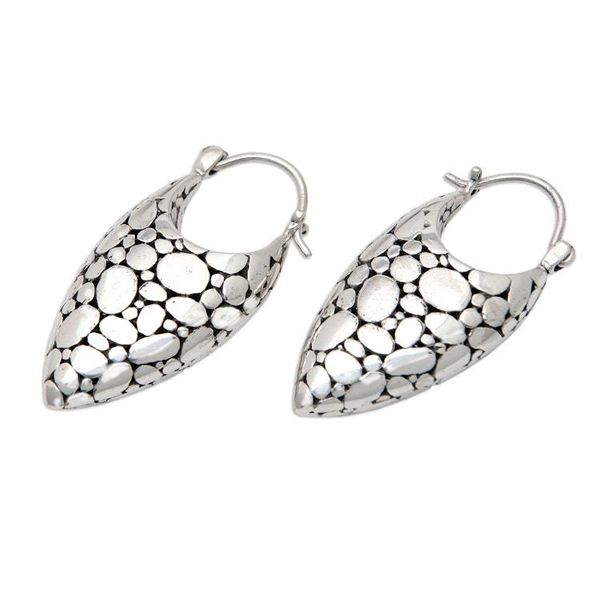 Alternate image for Modern Bubble-Patterned Sterling Silver Hoop Earrings Bubble Duchess