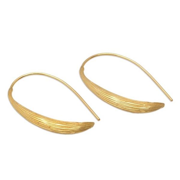 Alternate image for 18k Gold-Plated Modern Drop Earrings Crafted in Bali Growing Grass