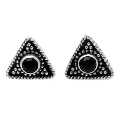 Alternate image for Triangular Onyx Button Earring from Bali Dark Triangle
