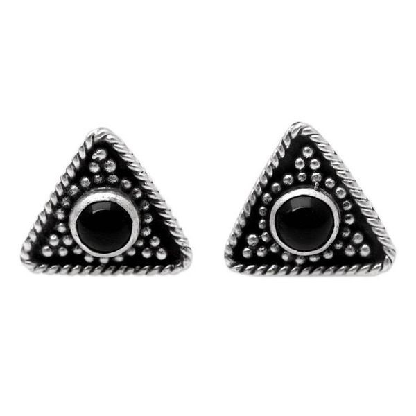 Alternate image for Triangular Onyx Button Earring from Bali Dark Triangle