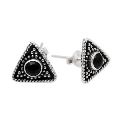 Alternate image for Triangular Onyx Button Earring from Bali Dark Triangle