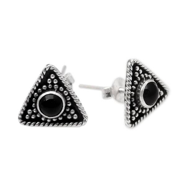 Alternate image for Triangular Onyx Button Earring from Bali Dark Triangle