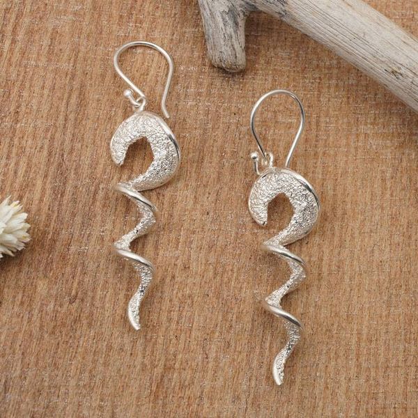 Alternate image for Modern Swirl Sandblasted Sterling Silver Dangle Earrings Flowing in a Dream