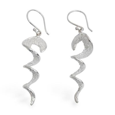 Alternate image for Modern Swirl Sandblasted Sterling Silver Dangle Earrings Flowing in a Dream