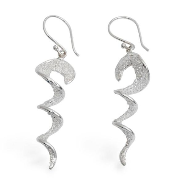 Alternate image for Modern Swirl Sandblasted Sterling Silver Dangle Earrings Flowing in a Dream