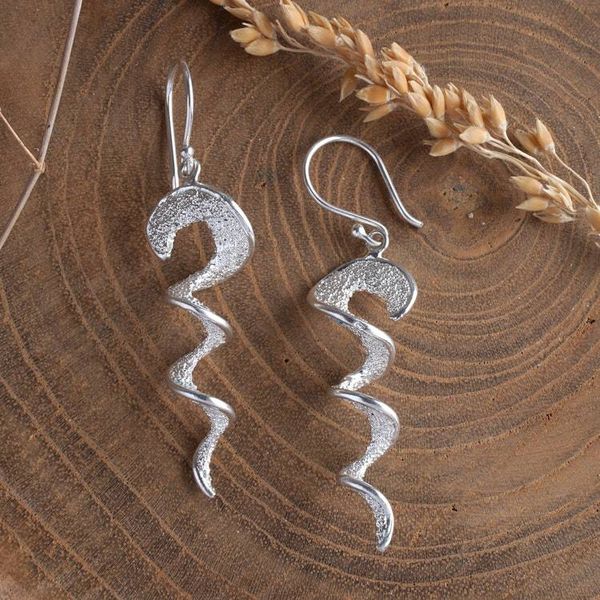Alternate image for Modern Swirl Sandblasted Sterling Silver Dangle Earrings Flowing in a Dream
