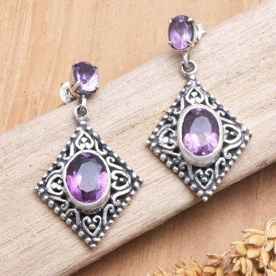 Primary image for Faceted Two-Carat Amethyst Dangle Earrings Diamond-Shaped Purple Nobility