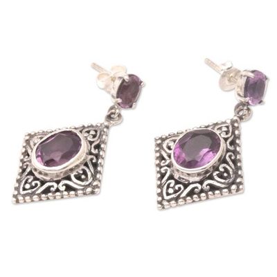 Alternate image for Faceted Two-Carat Amethyst Dangle Earrings Diamond-Shaped Purple Nobility