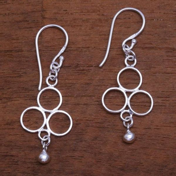 Alternate image for Circle Motif Sterling Silver Dangle Earrings from Bali Triple Circle