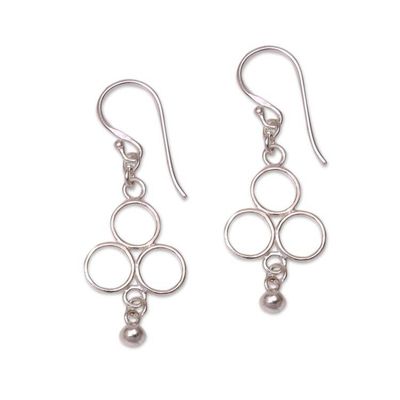 Alternate image for Circle Motif Sterling Silver Dangle Earrings from Bali Triple Circle
