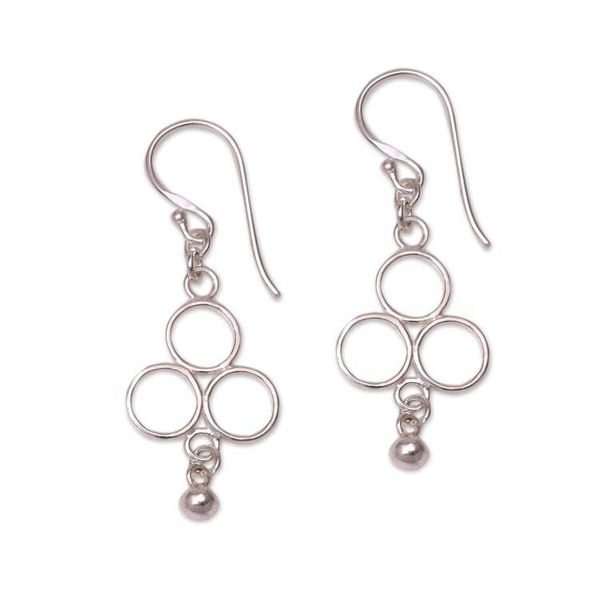 Alternate image for Circle Motif Sterling Silver Dangle Earrings from Bali Triple Circle