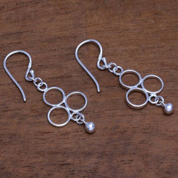 Alternate image for Circle Motif Sterling Silver Dangle Earrings from Bali Triple Circle