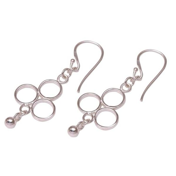 Alternate image for Circle Motif Sterling Silver Dangle Earrings from Bali Triple Circle