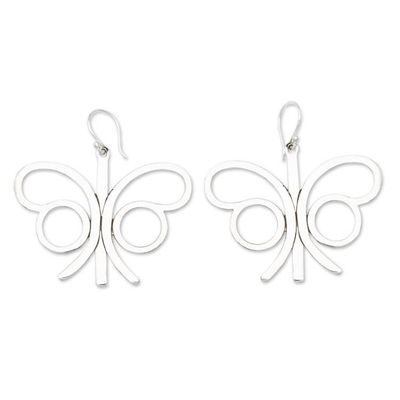 Image for Minimalist Sterling Silver Butterfly Dangle Earrings Free Fluttering