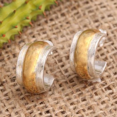 Primary image for Handmade Gold Accented Sterling Silver Half-Hoop Earrings Golden Middle