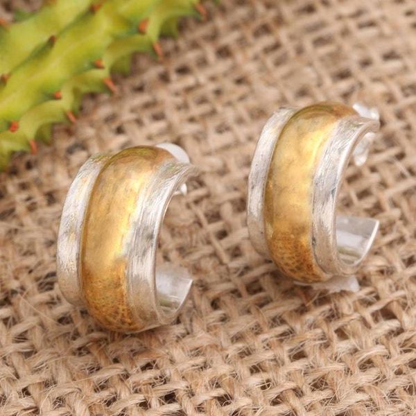 Alternate image for Handmade Gold Accented Sterling Silver Half-Hoop Earrings Golden Middle