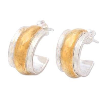 Alternate image for Handmade Gold Accented Sterling Silver Half-Hoop Earrings Golden Middle