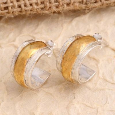 Alternate image for Handmade Gold Accented Sterling Silver Half-Hoop Earrings Golden Middle