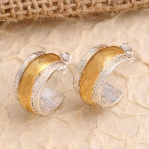 Alternate image for Handmade Gold Accented Sterling Silver Half-Hoop Earrings Golden Middle