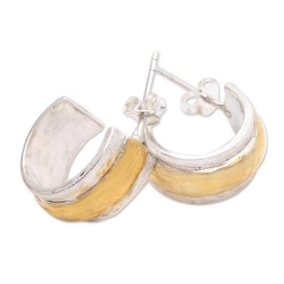 Alternate image for Handmade Gold Accented Sterling Silver Half-Hoop Earrings Golden Middle
