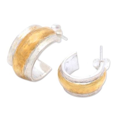 Alternate image for Handmade Gold Accented Sterling Silver Half-Hoop Earrings Golden Middle