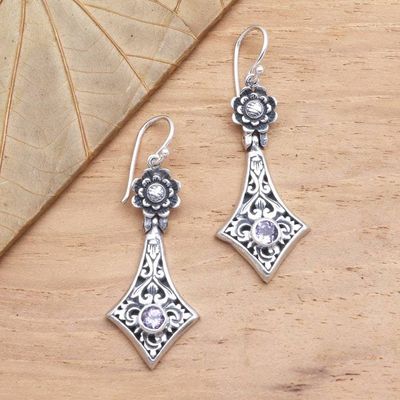 Primary image for Handmade Amethyst and Sterling Silver Dangle Earrings Pointed Sunflower
