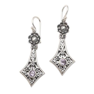 Alternate image for Handmade Amethyst and Sterling Silver Dangle Earrings Pointed Sunflower