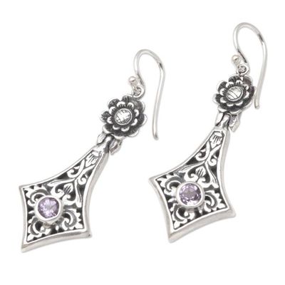 Alternate image for Handmade Amethyst and Sterling Silver Dangle Earrings Pointed Sunflower